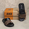 Чоловічі шкіряні шльопанці, капці (натуральна шкіра) чорні з коричневим сланці, літо. Розмір: 40, 41, 42, 43, 44, 45, фото 5