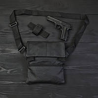 Тактическая кожаная сумка с кобурой, мужской мессенджер, барсетка - черный слинг, мужская сумка через плечо