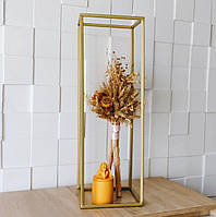Колонна для весільних композицій на стіл, підставка для квітів 60 х 20 х 20 см нерозбірна, золото метал