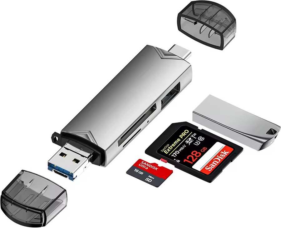 Кардрідер U&P USB Type-C/USB 3.0/Micro USB - microSD/SD/USB 3.0 OTG Grey (SSE-U08-GY)