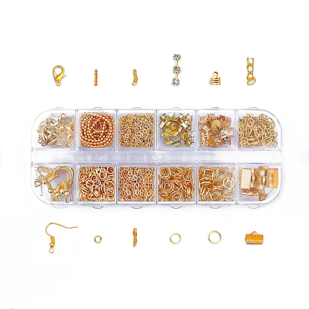 Набір фурнітури Finding Органайзер основи для сережок піни карабіни кільця затискачі ланцюжки Золотистий