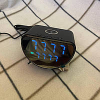 Бездротовий зарядний пристрій 15W з LED годинником та будильником Чорний