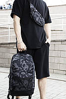 Спортивный комплект Рюкзак + Бананка, Серый Камуфляж / Мужской туристический портфель + поясная сумка
