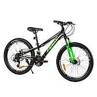 Велосипед спортивный детский 7-12 лет CORSO Fenix 24 дюйма Черный с зеленым