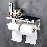 Настінний тримач туалетного паперу з полицею для ванної чи туалету (подвійний, сталевий)