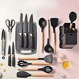Набір кухонного приладдя 19 Предметів із підставкою TS Kitchen ZP0102 19 Предметів Чорний, фото 3