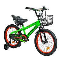 Дитячий велосипед із додатковими колесами та ручним гальмом 6-8 років 18 дюймів Corso Winner Зелений