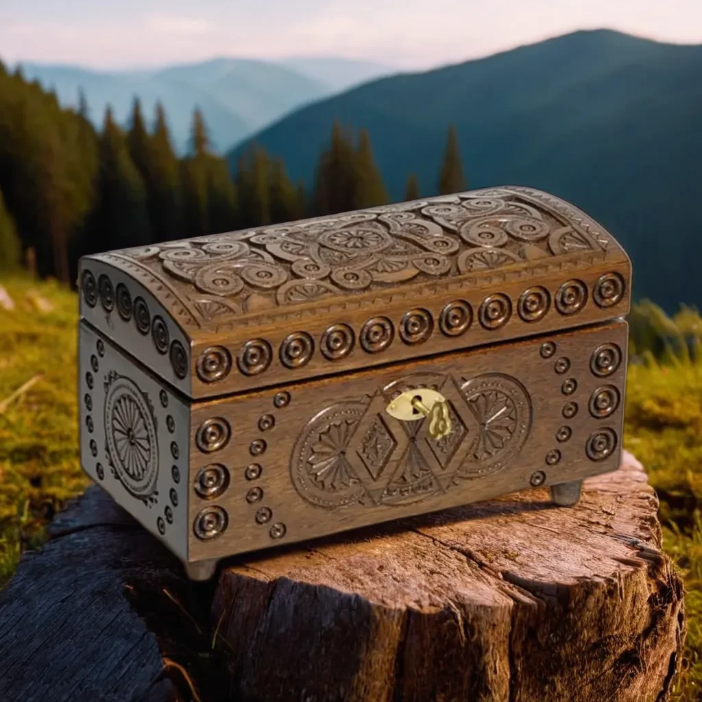 Скринька ручної роботи з різьбленням "Лілія",  із натурального дерева з ключиком, 9*18 см, фото 1