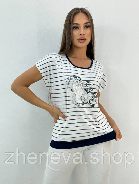 Красива стильна бавовняна жіноча футболка Gertie смугаста, розмір 48-56, фото 1
