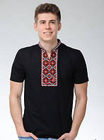 Мужская вышиванка футболка с вышивкой с коротким рукавом черная с красным модная мужская украинская вышиванка