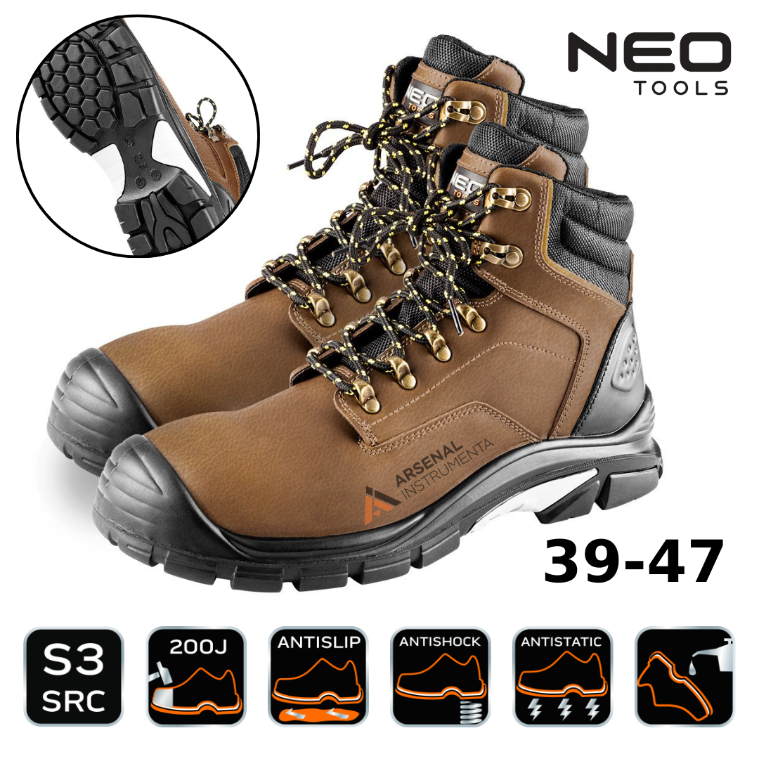 Робочі черевики S3 SRC, шкіра crazy horse, розмір 47 NEO Tools 82-170-47