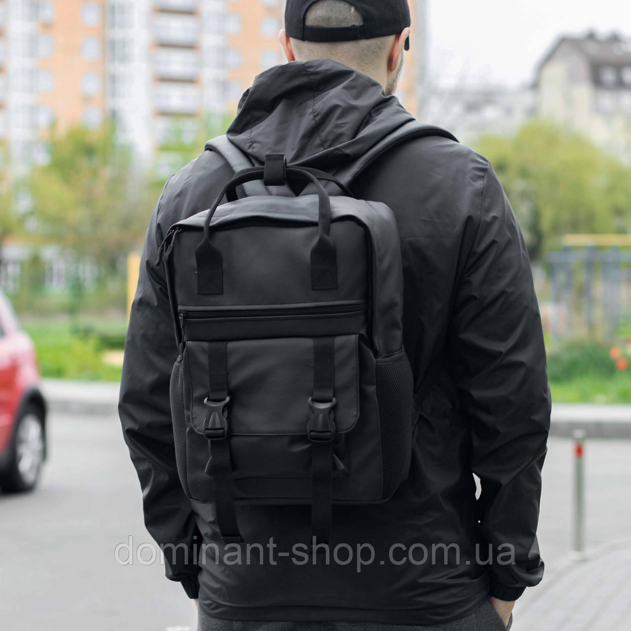 Міський рюкзак з еко шкіри URBAN Black з 9 відділеннями та відсіком під ноутбук на 13 літрів молодіжний