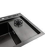 Кухонна мийка Platinum Handmade 7846 PVD чорна з омивачем склянок та підставкою ножів 3.0/0.8, фото 6