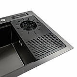 Кухонна мийка Platinum Handmade 7846 PVD чорна з омивачем склянок та підставкою ножів 3.0/0.8, фото 5