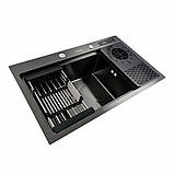 Кухонна мийка Platinum Handmade 7846 PVD чорна з омивачем склянок та підставкою ножів 3.0/0.8, фото 3