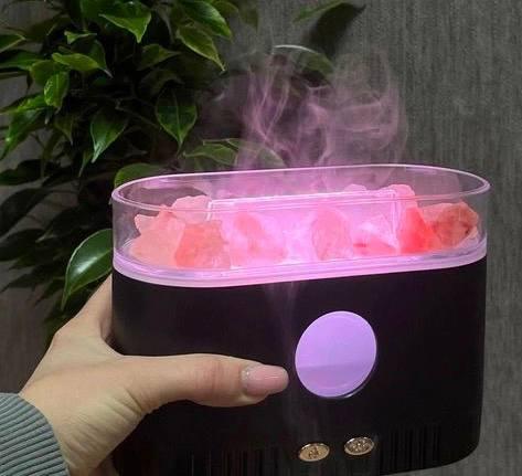 Соляна лампа зі зволожувачем повітря 200 мл, SALT LAMP WITH ROCKS, Чорна