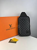Сумка-слинг мужская Louis Vuitton черная в шахматку в подарочной упаковке