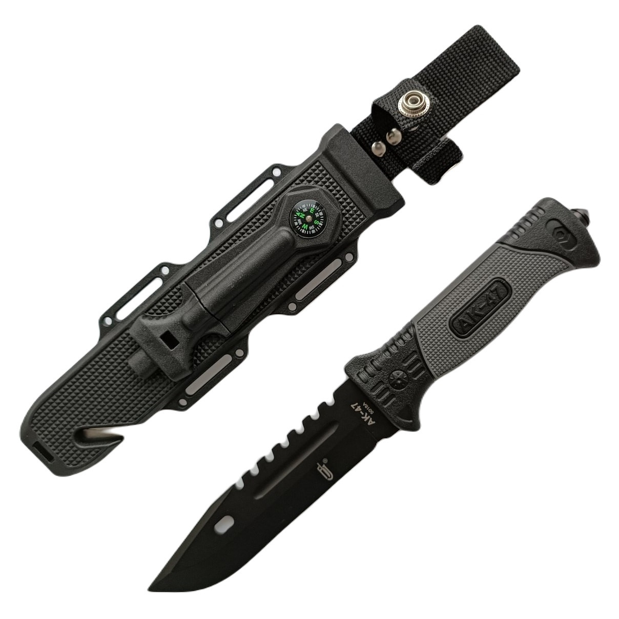 Тактичний мисливський ніж AK-47 5018A з огнівом та компасом 29см Black (7_00130)