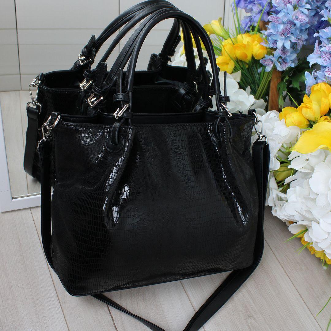 Жіноча містка сумка модна чорна лазерна екошкіра