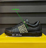 Мужские брендовые кроссовки Versace Повседневные кроссовки для парня Версаче черные Кожаные кеды для мужчины