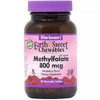 Метилфолат витамин B9 вкус малины Bluebonnet Nutrition (Earth Sweet Chewables) 800 мкг 90 жевательных таблеток