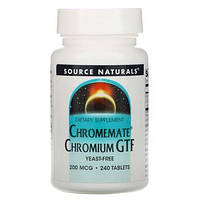 Аминокислотный хелат хрома, Chromemate Chromium GTF, Source Naturals, 200 мкг, 240 таблеток