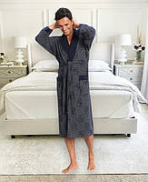 Халат велюровий чоловічий шалевий комір Nusa синій