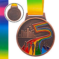 Медаль спортивная с лентой цветная Zelart Бег Марафон C-0348 цвет бронзовый ds