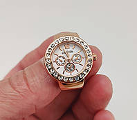 Часы-кольцо на палец с белым циферблатом и стразами (цвет-медное золото) арт. 05073