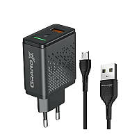 Зарядное устройство Grand-X 1USB 3A QC3.0 18W + MicroUSB Cable Black (CH-650M)