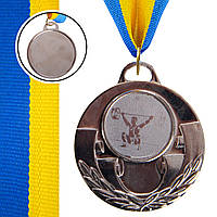 Медаль спортивная с лентой Zelart AIM Тяжелая атлетика C-4846-0096 цвет серебряный ds