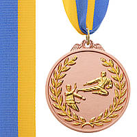 Медаль спортивная с лентой двухцветная Zelart Карате C-7026 цвет бронзовый ds