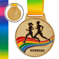 Медаль спортивная с лентой цветная Zelart Бег C-0337 цвет золотой ds