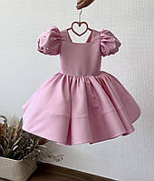 Розовое платье на девочку для праздника из атласа и фатина с бусинами р.74-152