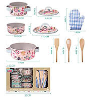 Набір посуди для дітей KL228-4 виготовлений з металу і включає в себе каструлі, сковорідку та додаткові аксесуари
