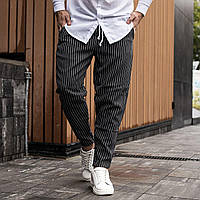 Мужские классические черные с белыми полосками брюки с молнией внизу
