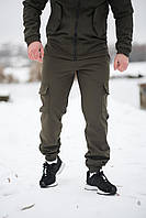 Мужские зимние карго-штаны Soft Shell цвета хаки с утеплением на флисе, множеством карманов и премиальным