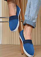Стильные мокасины женские синего цвета текстиль, обувь каждый день, 39