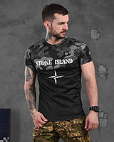Чоловіча літня футболка Stone Island чорна модна coolpass, Якісна футболка Стон Айленд чорного кольору