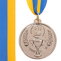 Медаль спортивная с лентой BOWL Zelart C-3180 цвет серебряный ds
