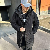 Зимняя мужская куртка пуховик длинная черная теплая водонепроницаемая