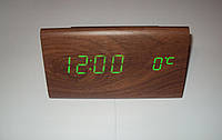 Настольные часы VST-861-4 с будильником и ярко-зеленой подсветкой/датчиком темп/дата в виде деревянн TRN
