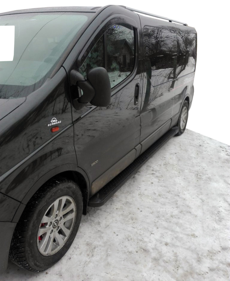 Бокові пороги Allmond Black (2 шт., Алюміній) Довга база для Nissan Primastar 2002-2014рр, фото 1