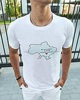 Мужская белая патриотическая футболка с крупным принтом карты Украины