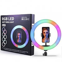 Кольцевая разноцветная селфи-лампа Led MJ33 RGB 6 цветов с держателем диаметром 33 см TRN