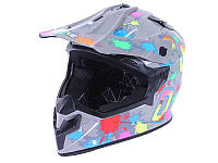 Шлем мотоциклетный кроссовый MD-911 VIRTUE (серый с цветной графикой, size M)