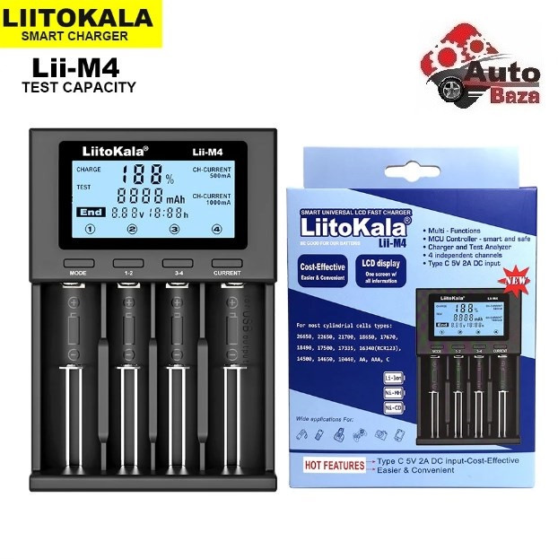 Зарядний пристрій для акумуляторів LiitoKala Lii M4 3.7V-4.2V 18650 26650 14500 Зарядний пристрій із 4 слотамиз функцією Повербанк