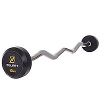 Штанга фиксированная изогнутая обрезиненная Zelart Rubber Coated Barbell TA-2687-10 длина-95см 10кг черный ds