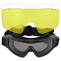 Очки защитные маска со сменными линзами и чехлом SPOSUNE JY-023-1 оправа-черная цвет линз серый ds