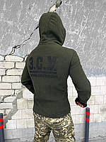 Тактическая мужская флисовая кофта олива с капюшоном военная армейская флиска олива на замке для зсу